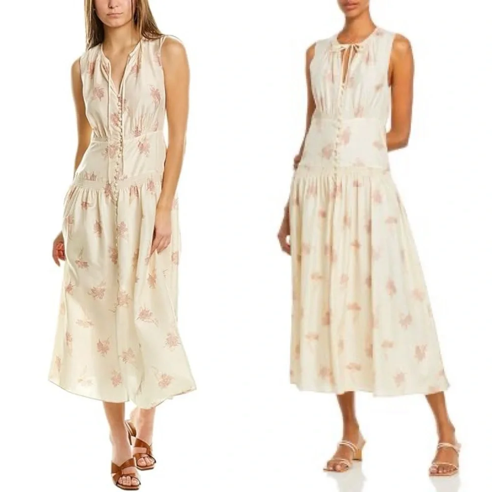 NORA FLORAL SILK SLEEVELESS A-LINE DRESS IN SUNSET COMBO - Picture 4 of 14